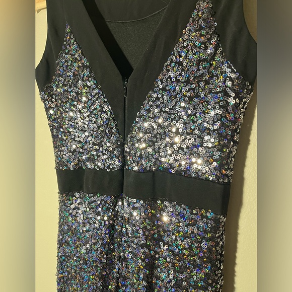 Badgley Mischka Collection Dress Sequin Silver Hourglass Mermaid Pencil Maxi - Picture 6 of 8